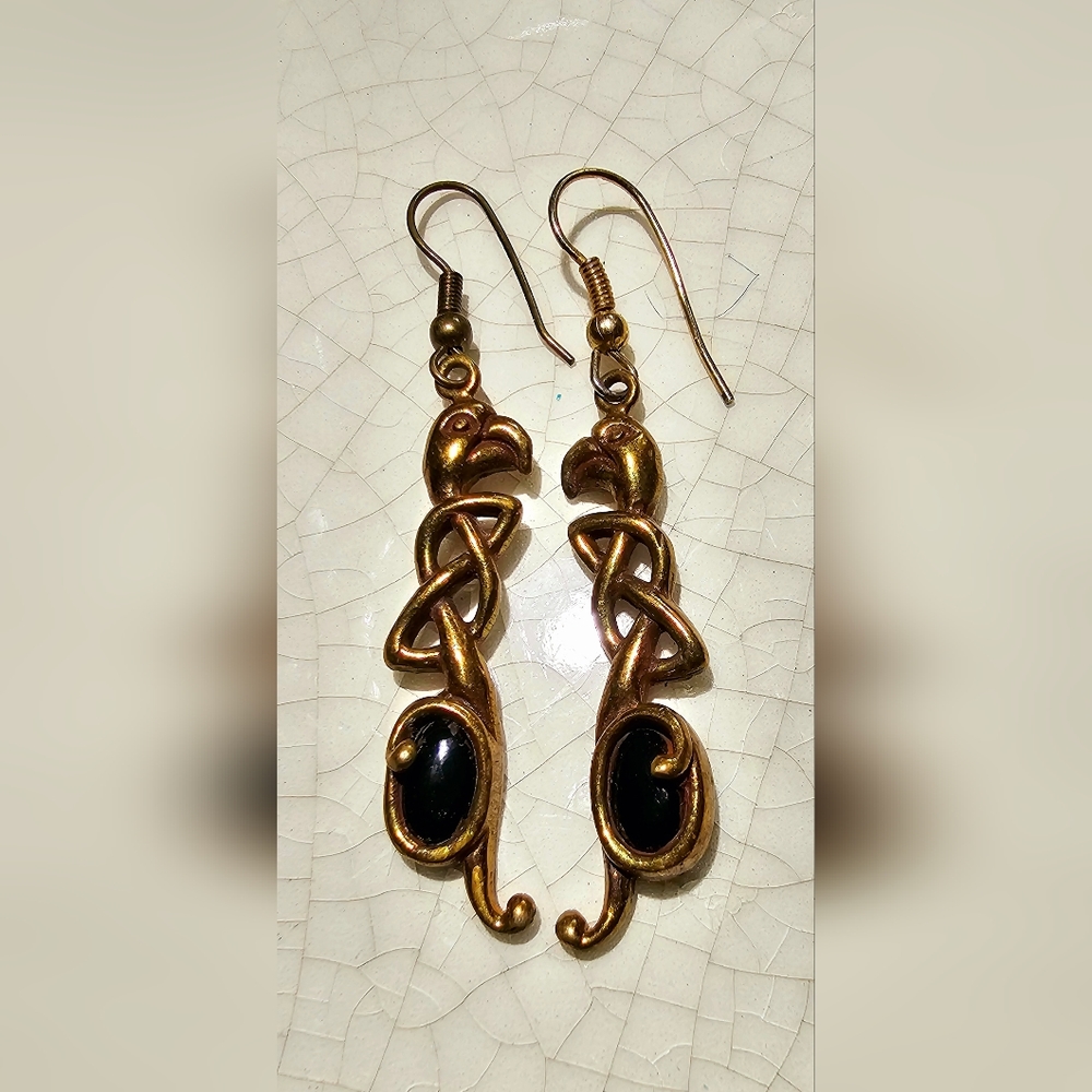 Vintage Egyptian Revival bronze eagle design with black stone, bohemian luxury